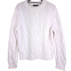 J. Crew Cropped Cable Knit Wool Blend Crewneck Sweater in Ivory, Size XL, EUC